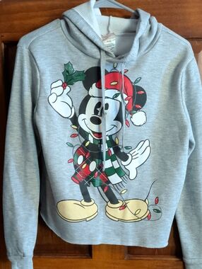 Disney Gray Mickey Mouse Holiday Crop Hoodie